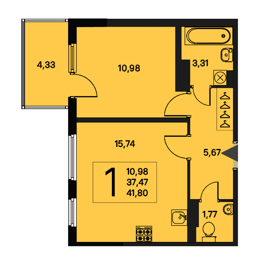 1-комнатная квартира 37.47 м², 2/4 эт., ЖК «Новое Сертолово. Гармония»